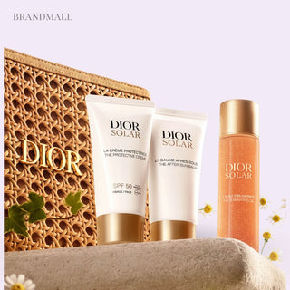 Dior Solar Bestseller Limited Edition Kit with free full size pouch, after sun balm, SPF 50 sun protection cream and glow oil. Available online in India.